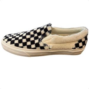 VANS Off The Wall Sherpa Checkerboard Faux Fur Slip-On Shoes Mens 10.5